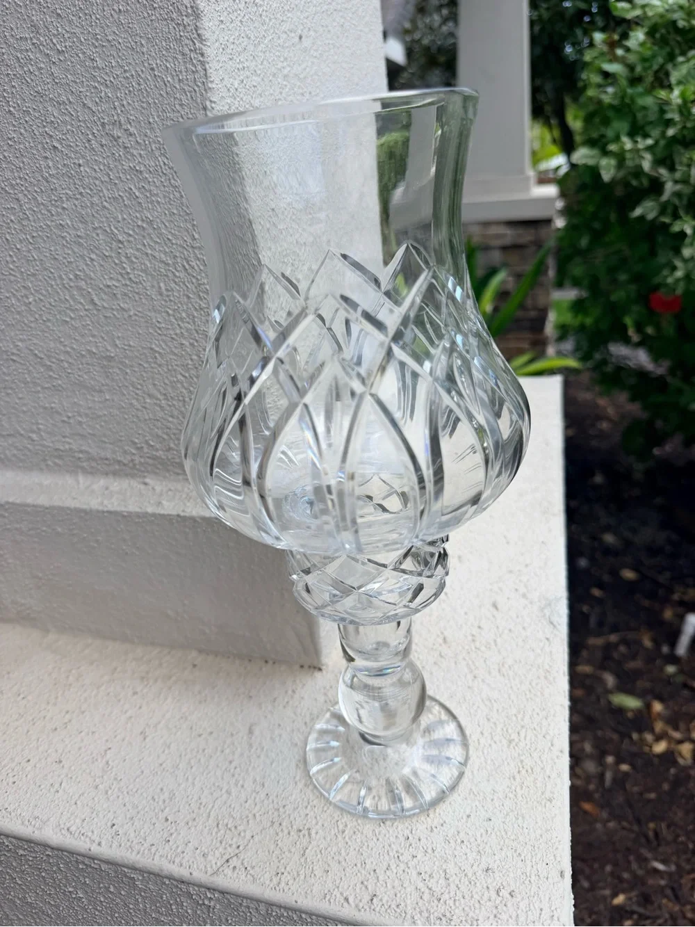 Vintage Cut Crystal Hurricane Vase Candle Holder Clear Heavy Glass 12